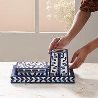 Artistic Bakhoor Set with Incense Holder, Storage and Multipurpose tray - Indigo