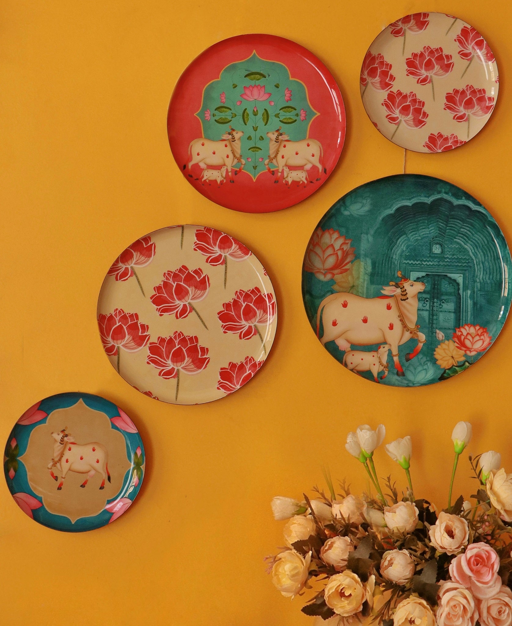 Pastel Pichwai Wall Plates- Set of 5