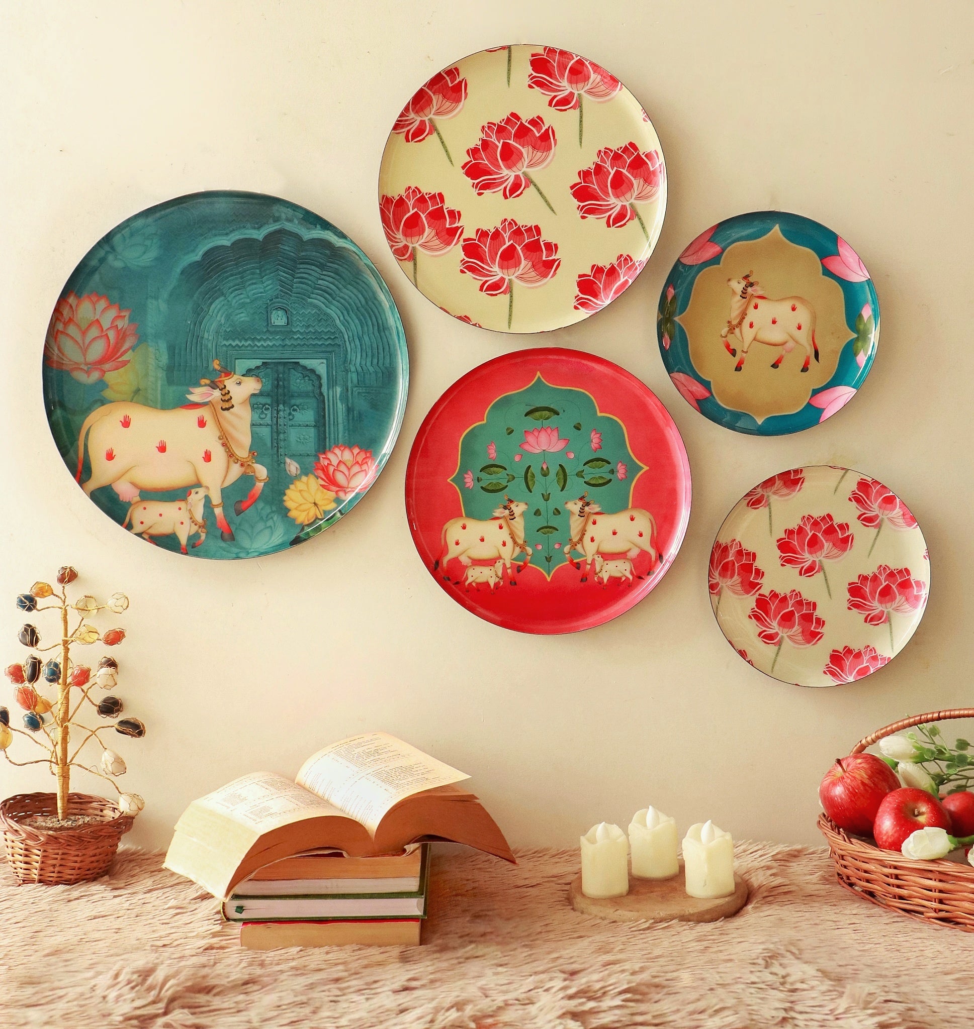 Pastel Pichwai Wall Plates- Set of 5