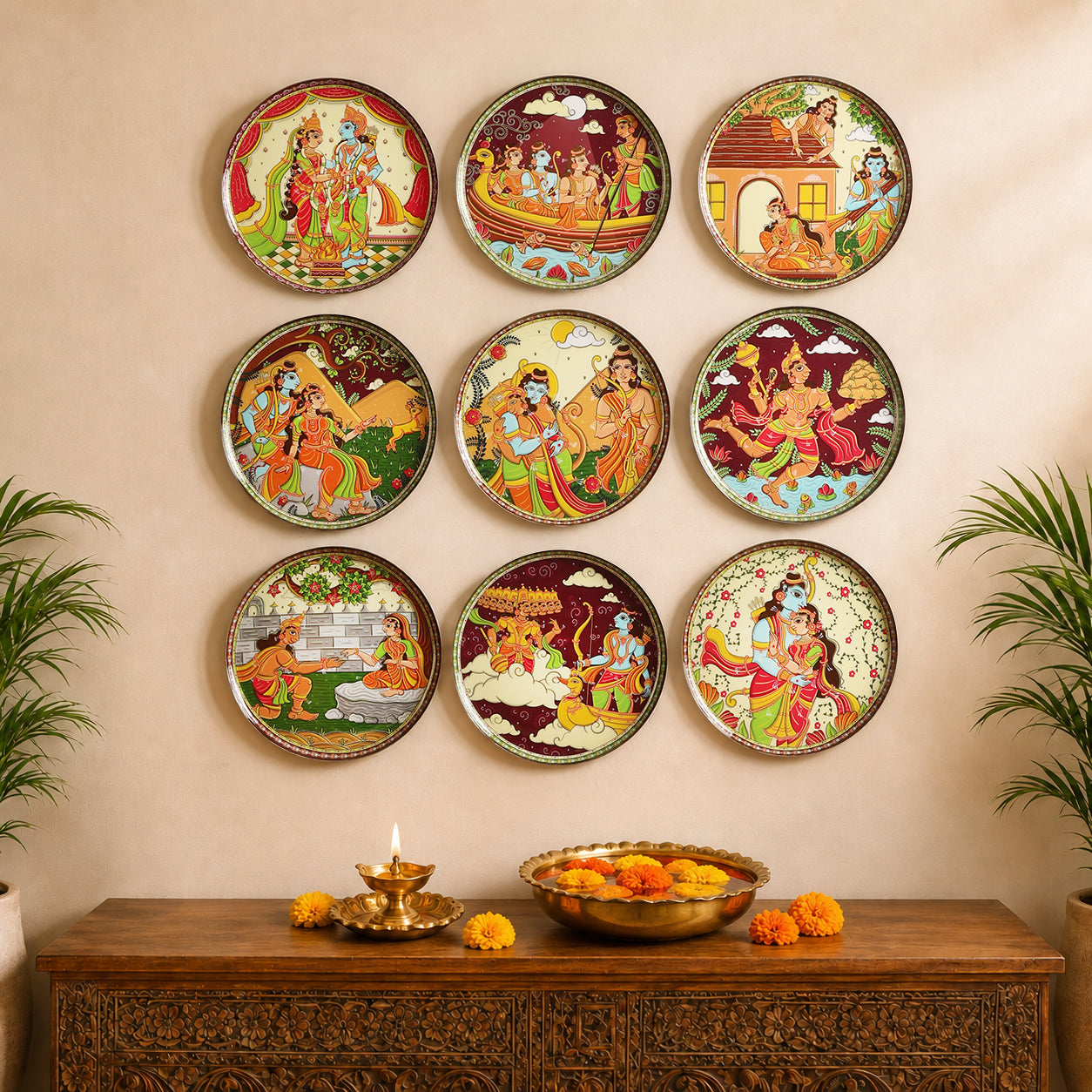 Ramayan Bengal Pattachitra Wall Plates -Set of 9