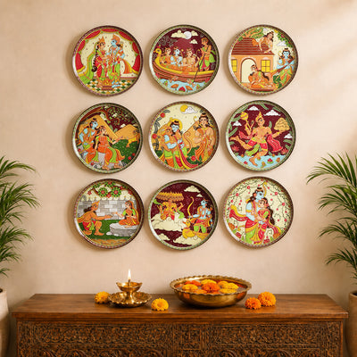 Ramayan Bengal Pattachitra Wall Plates -Set of 9