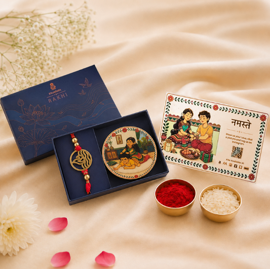 Brass Agni Rakhi with Sibling Fridge Magnet & Gift Box