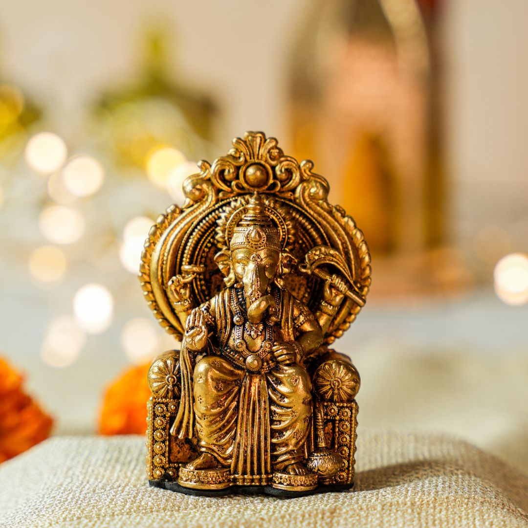 Handmade Brass Ganesha Idol for Car Dashboard | Lalbaugcha Raja Ganpati Murti