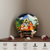 Shiv Parivar in Kailasha Art Wall plate with Wooden Stand - 10 inches