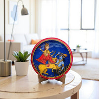 Goddess Durga & demon Folk Art  Wall plate with Wooden Stand - 8 inches