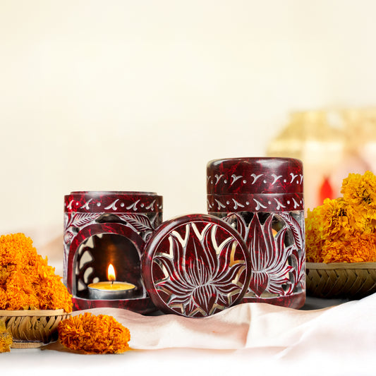 Neerja Maroon Hand Carved Lotus Soapstone Burner Diffuser