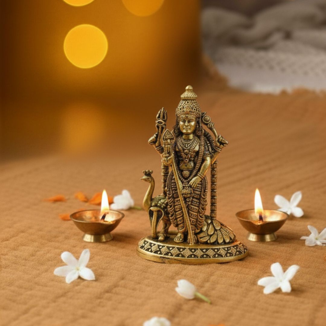 Brass Shaktidhara Kartikeya Idol – for Car Dashboard