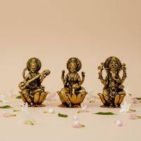 Ganesha, Lakshmi & Saraswati-Trimurti Brass Idol Set of 3