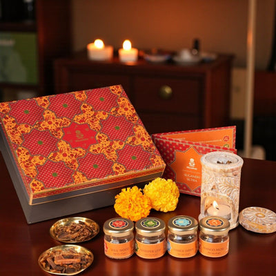 Sugandh Sutra Natural Bakhoor Fragrance Ritual Kit with Hand-Carved Soapstone Burner – Set of 4 (45  ml each)