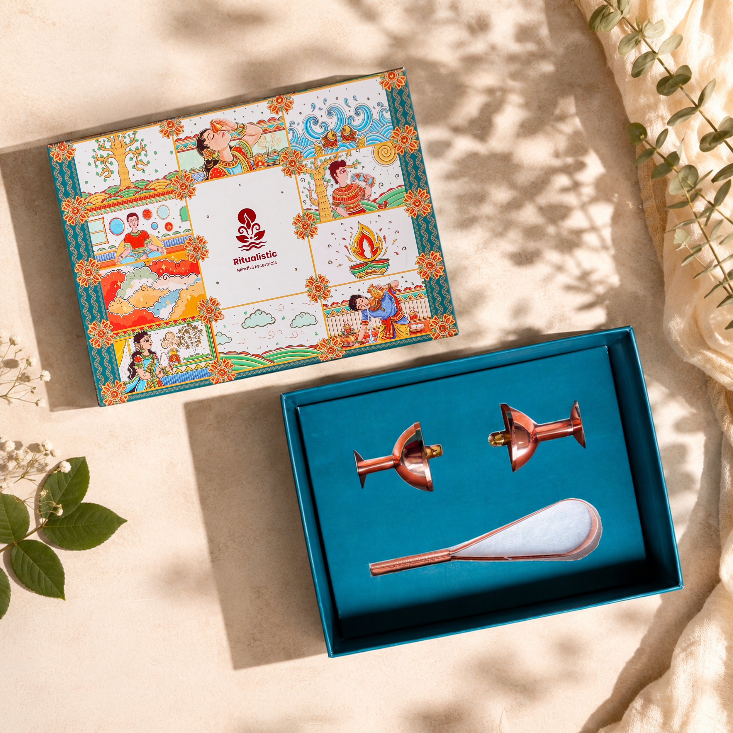 Refresh Copper Wellness Gift Box – 2 in 1 (1 Pair of Eye Wash Cups + 1 Tongue Cleaner)