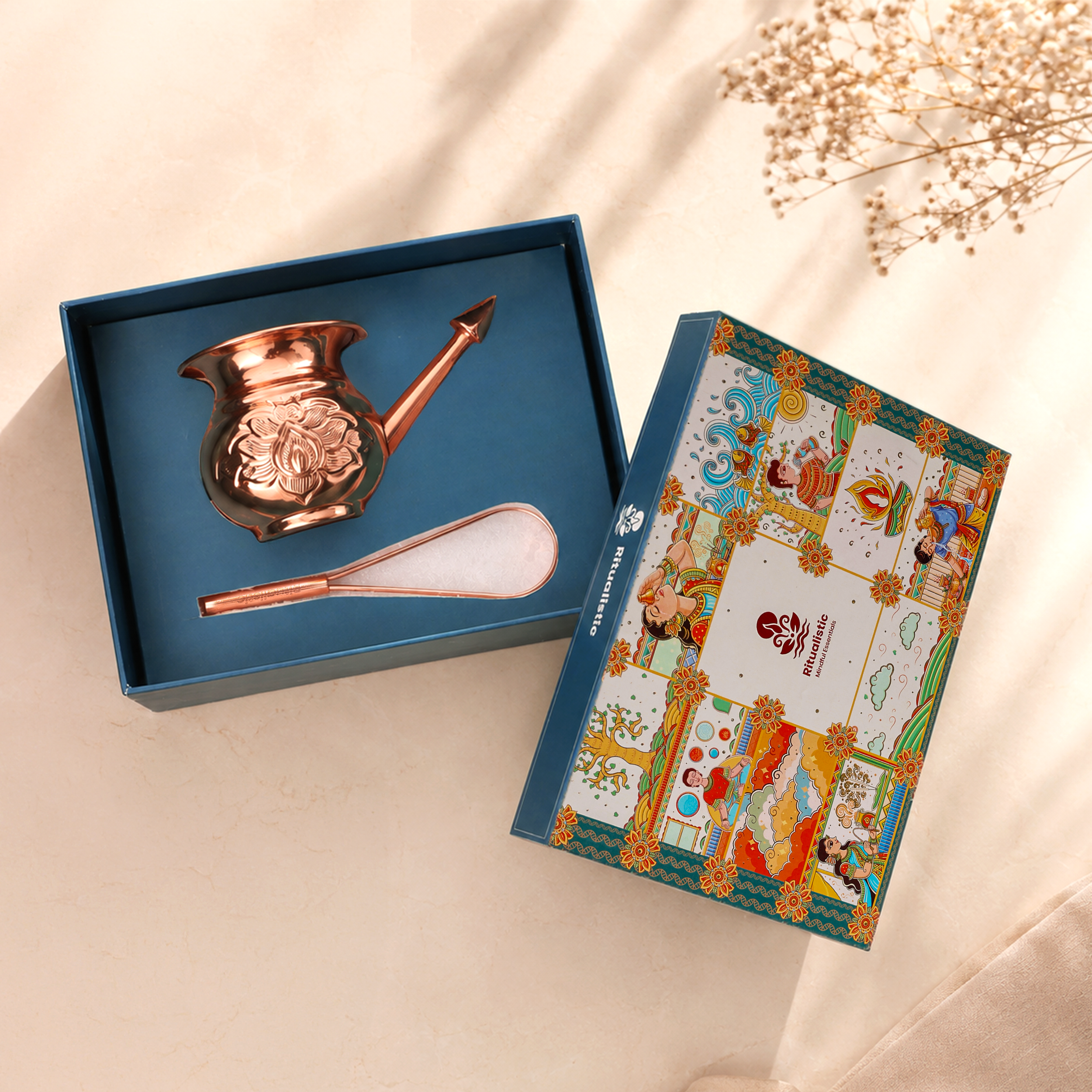 Morning Copper Cleanse Gift Box – 2 in 1 (1 Jal Neti Pot + 1 Tongue Cleaner)