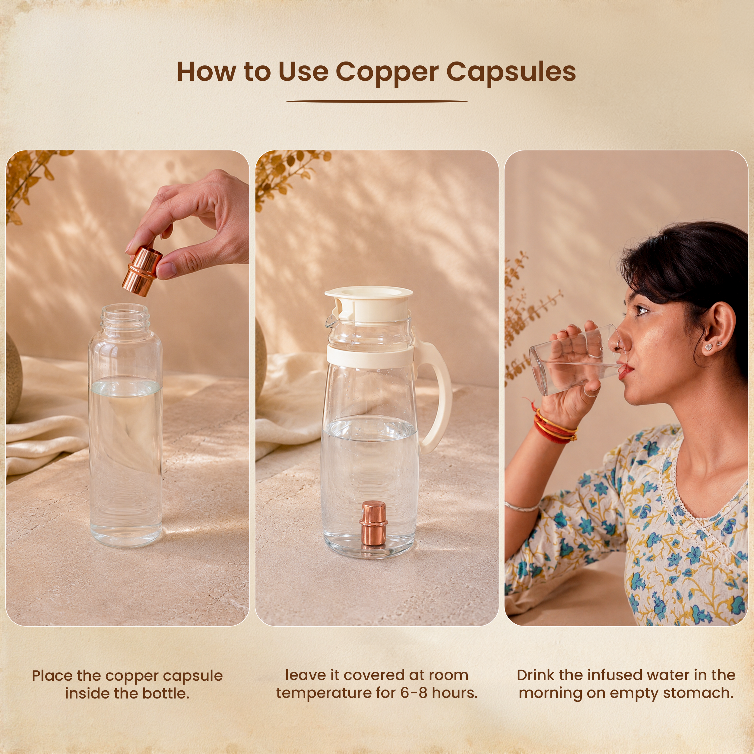 Daily Copper Wellness Gift Box – 4 in 1 (1 Jal Neti Pot + 2 Tongue Cleaners + 1 Pair of Eye Wash Cups + 1 Copper Charging Capsule)