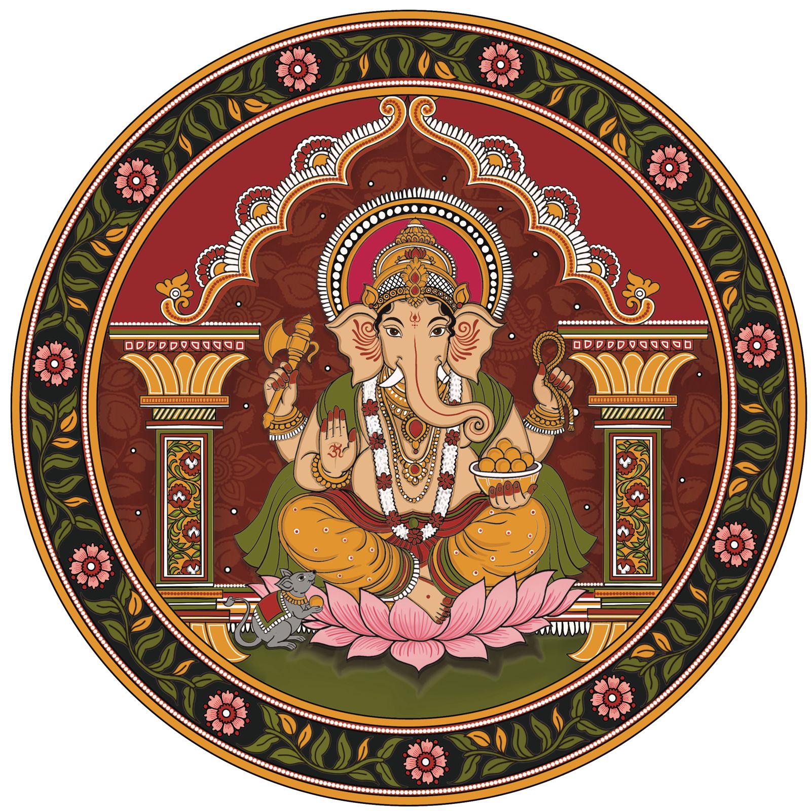 Ganpati Darshan – Maroon Red | 8 Inch Table Top Wall Plate with Stand