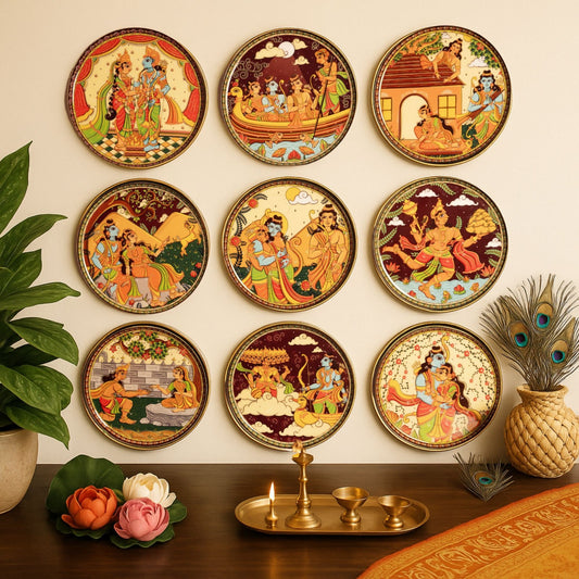 Ramayan Pattachitra Wall Plates -Set of 9