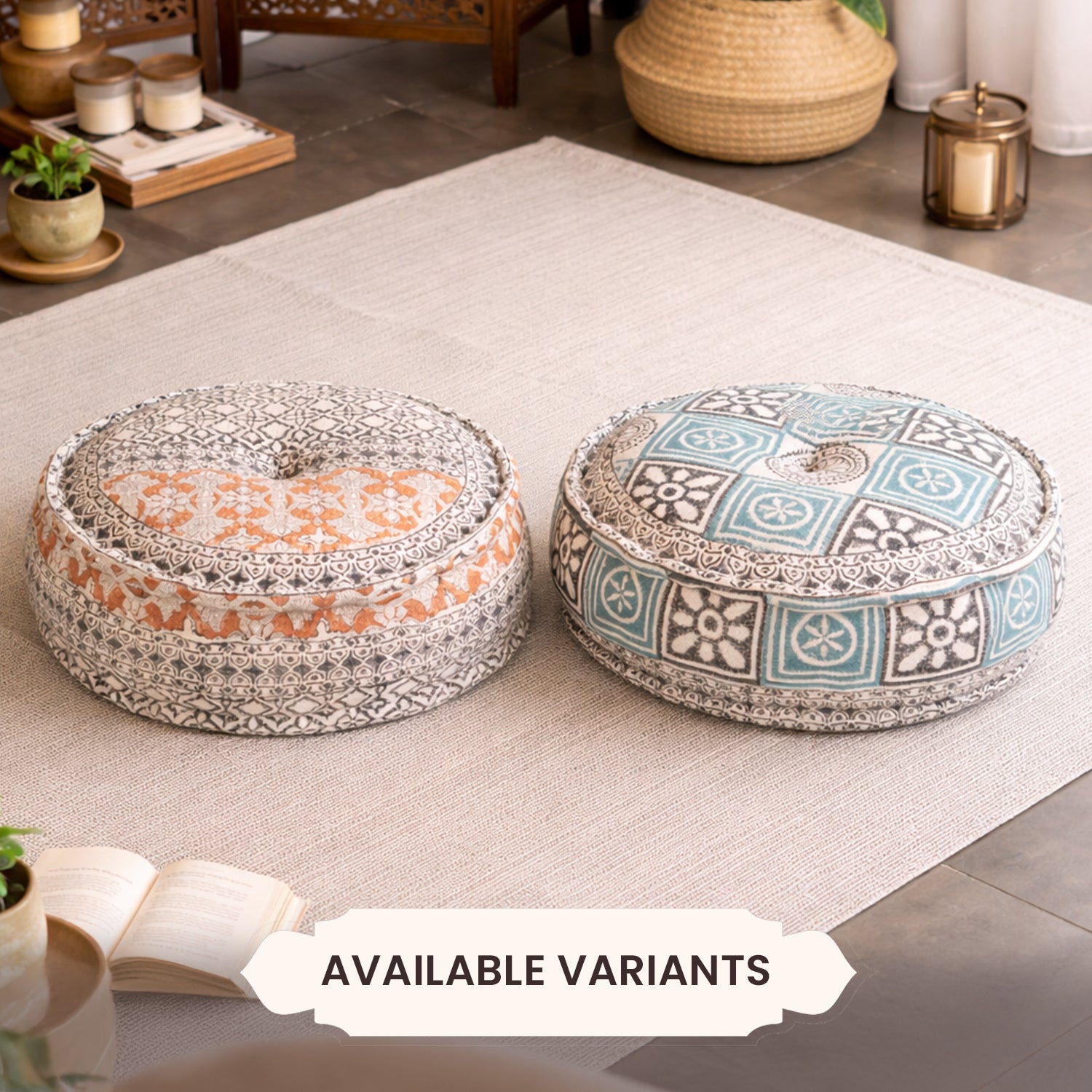Hand Block Print Round Floor Cushions