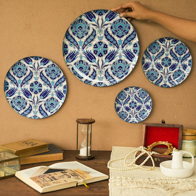 MNL Decorative Plates Indigo Tulip Wall Plates- Set of 4