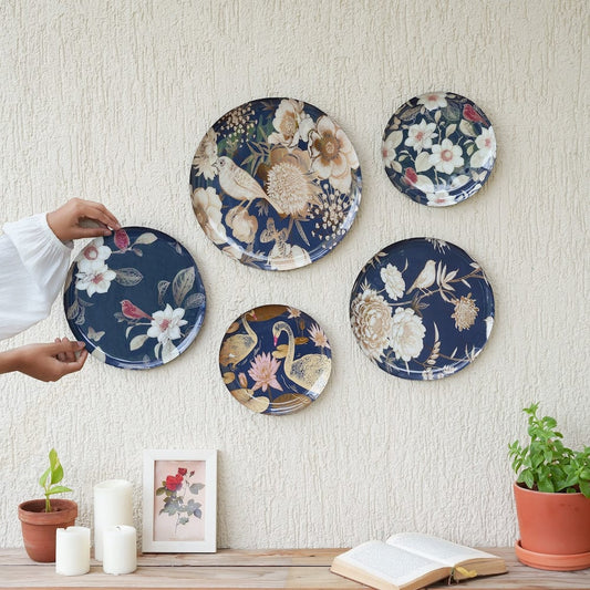 Oriental Blooms Wall Plates- Set of 5 - Ritualistic