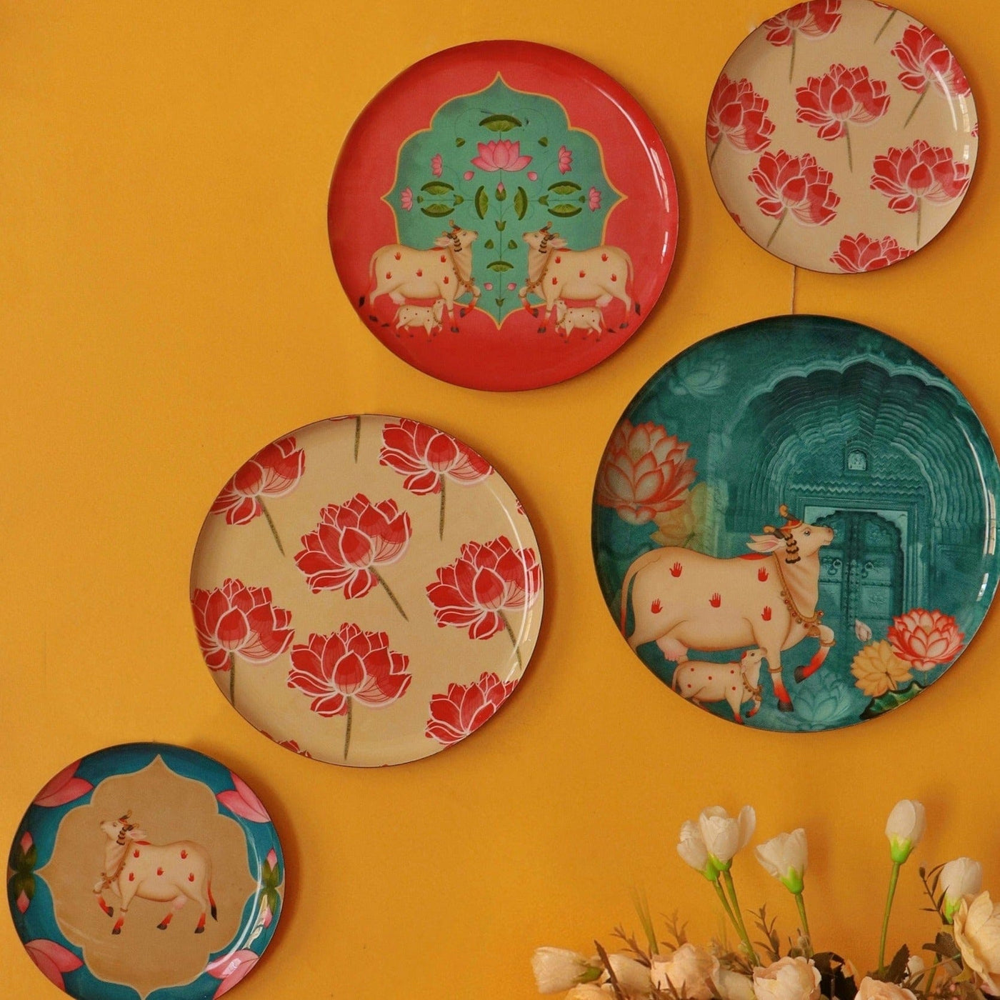 MNL Decorative Plates Pastel Pichwai Wall Plates- Set of 5