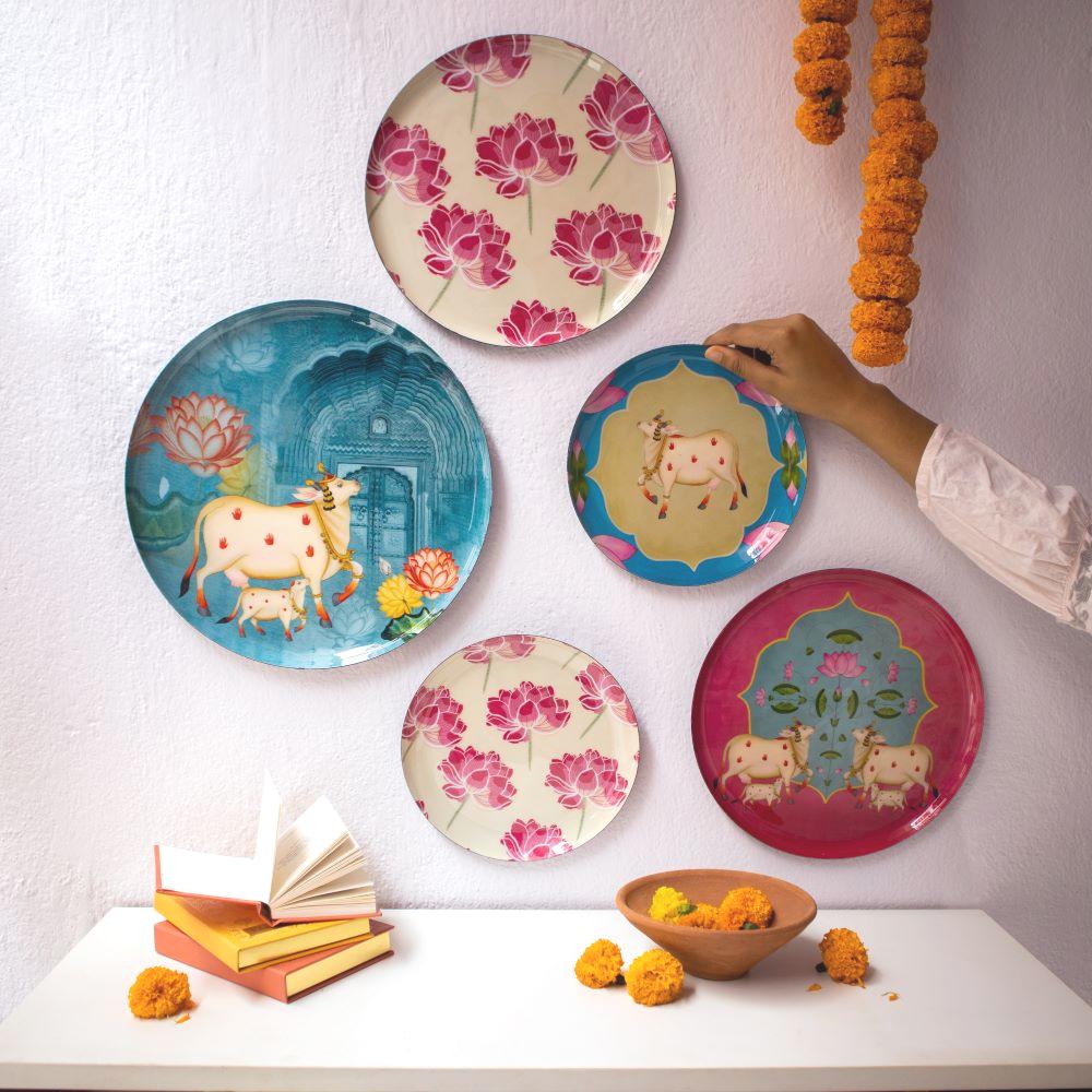 MNL Decorative Plates Pastel Pichwai Wall Plates- Set of 5