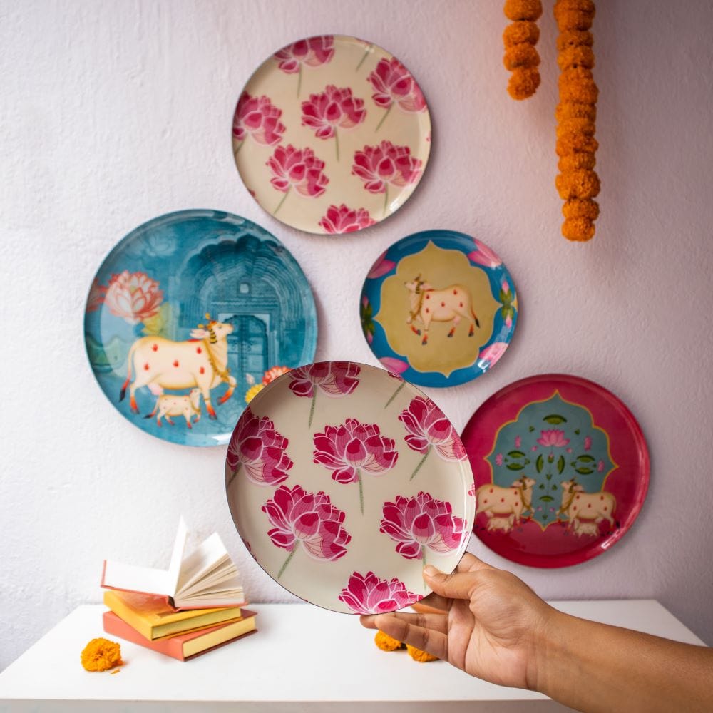 MNL Decorative Plates Pastel Pichwai Wall Plates- Set of 5