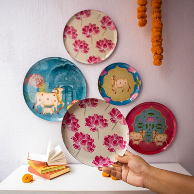 MNL Decorative Plates Pastel Pichwai Wall Plates- Set of 5