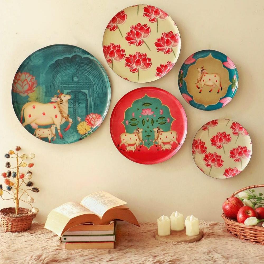 MNL Decorative Plates Pastel Pichwai Wall Plates- Set of 5