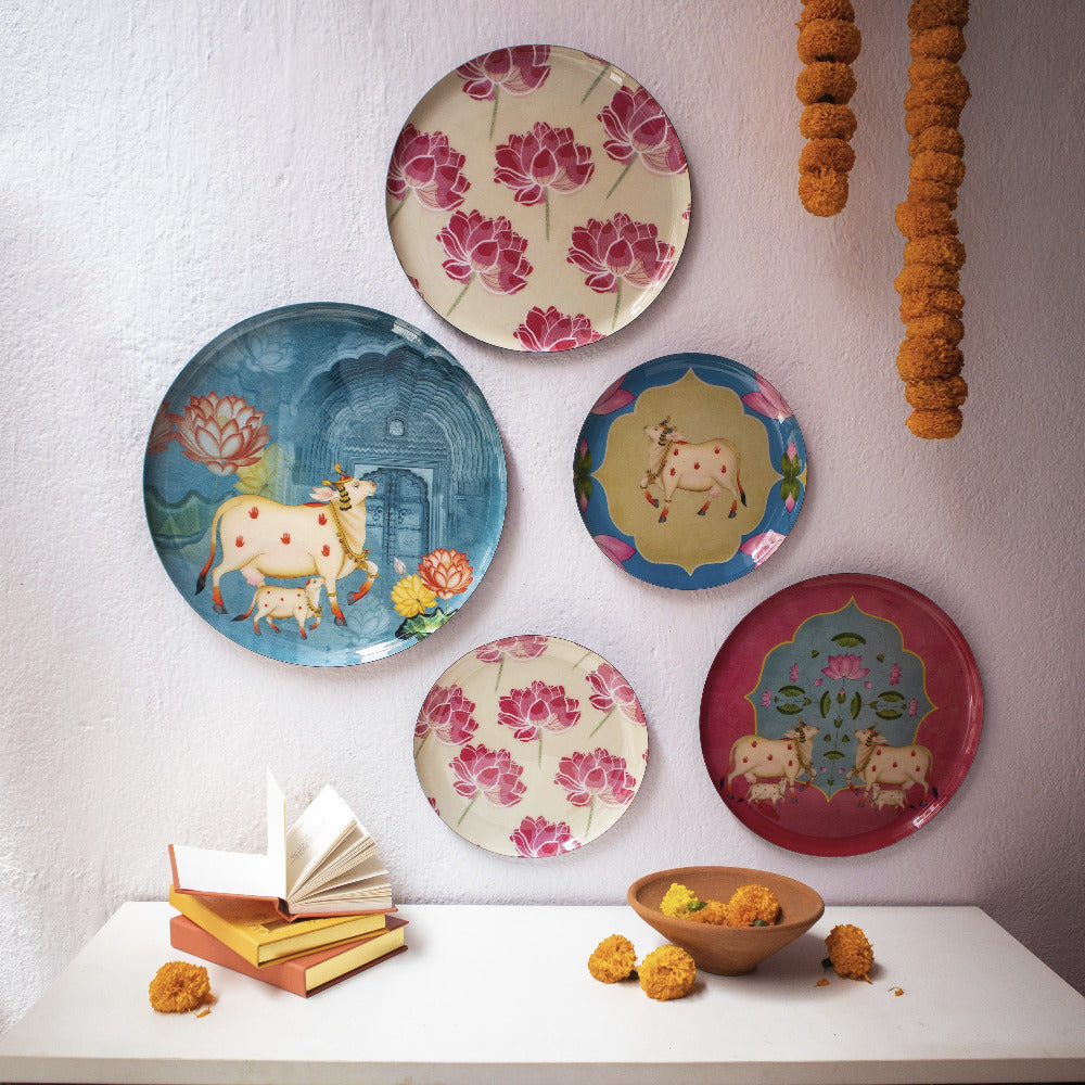 MNL Decorative Plates Pastel Pichwai Wall Plates- Set of 5
