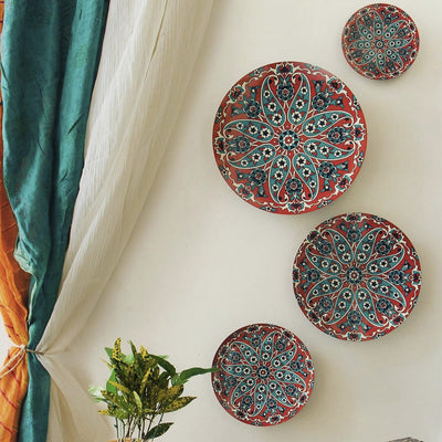 MNL Decorative Plates Red Turkish Paisley Wall Plates- Set of 4