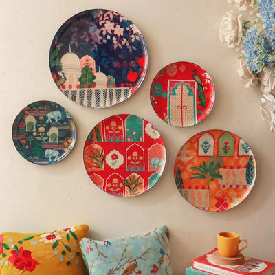MNL Decorative Plates Vintage India Wall Plates - Set of 5