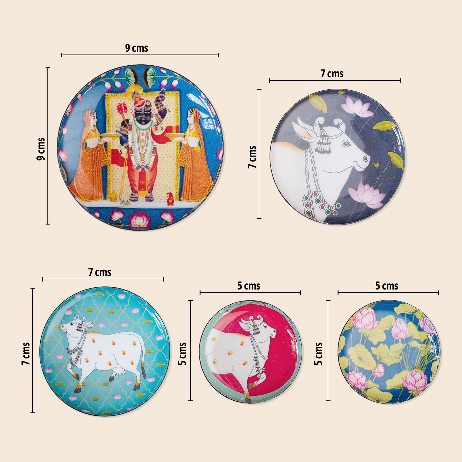 Pichwai Fridge Magnets- Set of 5