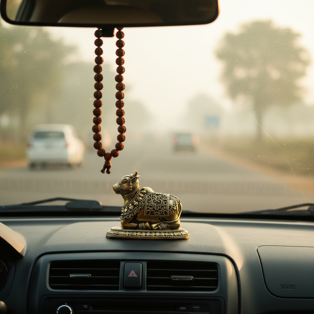 Handcrafted Brass Nandi Idol for Car Dashboard
