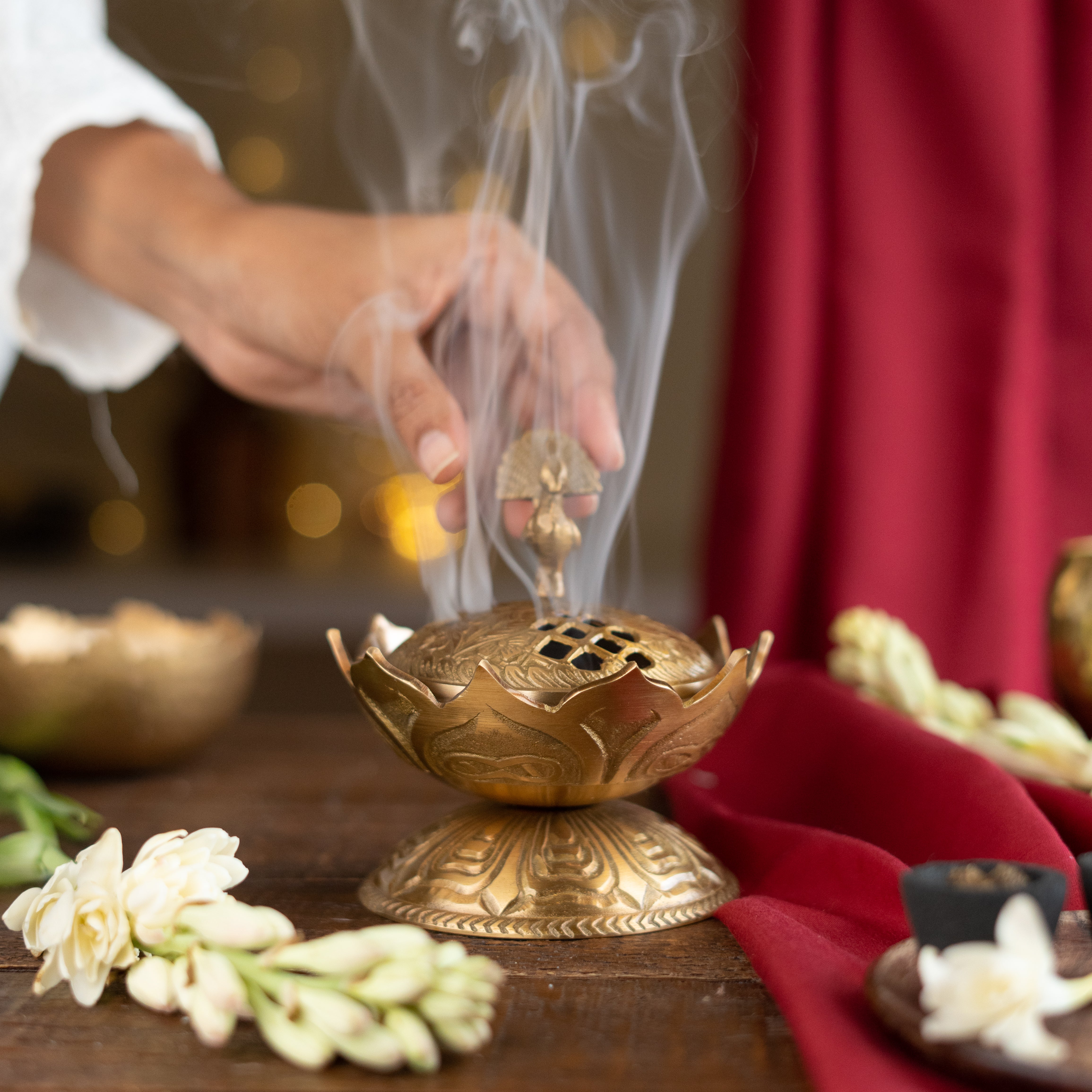 Lotus Brass Incense & Loban Burner Dhoop Dani