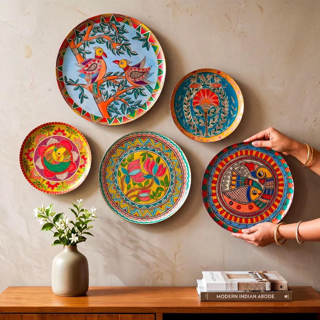 Madhubani Folk Art Wall Plates – Set of 5