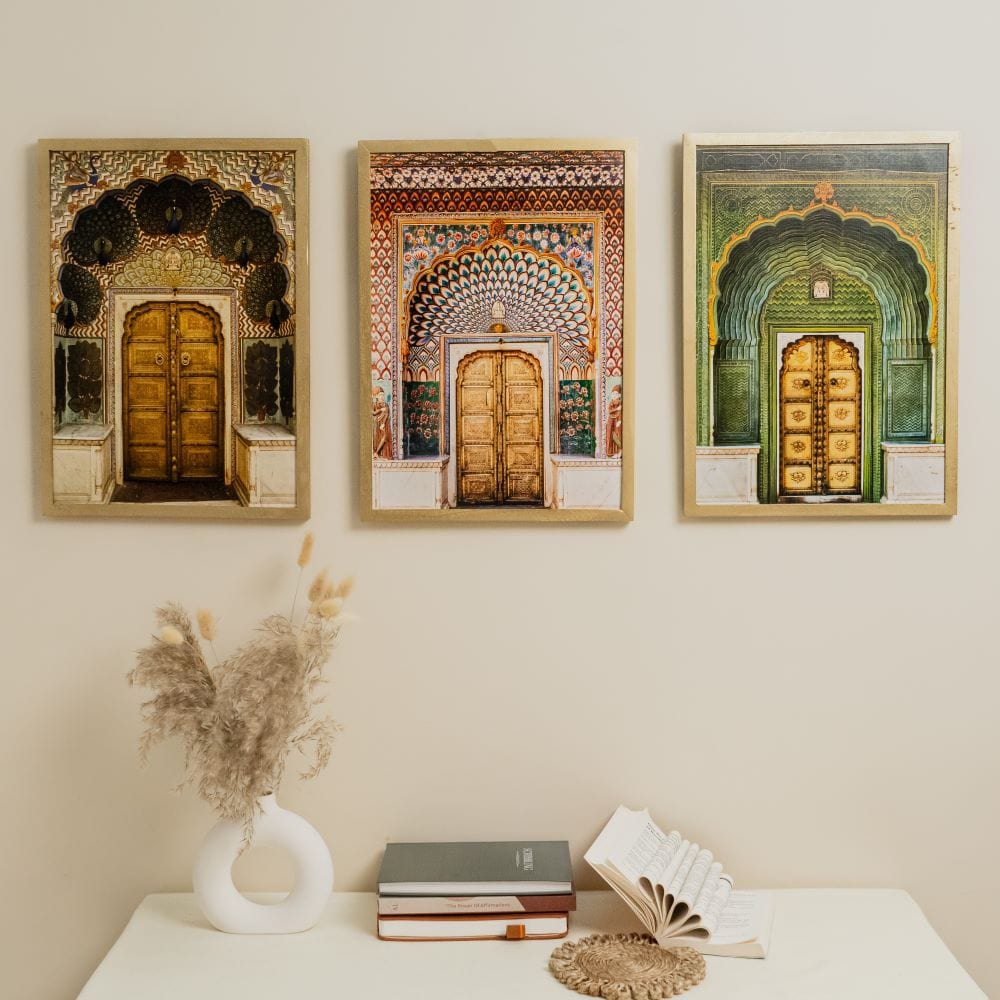 MNL Posters, Prints, & Visual Artwork Jaipur Palace Wall Art - Set of 3