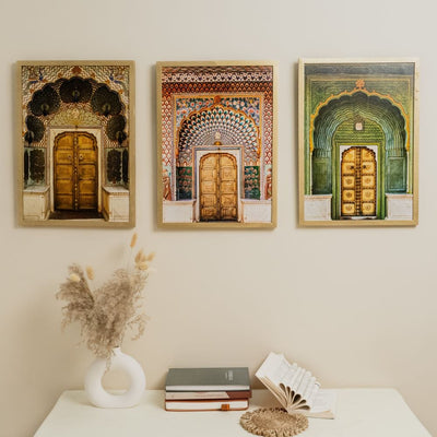 MNL Posters, Prints, & Visual Artwork Jaipur Palace Wall Art - Set of 3
