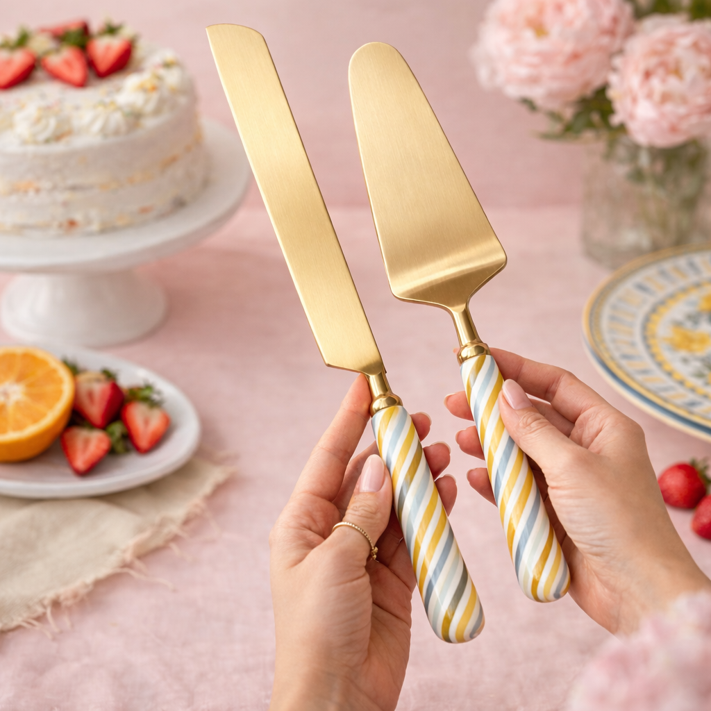 Anar Pushp Cake Knife and Server-Set of 2