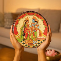 Sita-Ram Wedding Diwali Pattachitra Wall plate with Wooden Stand - 12 inches