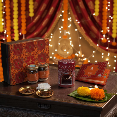 Sugandh Sutra Premium Home Fragrance Kit with Handcarved  Natural Soapstone Burner – Set of 2 Bakhoor Blends (45 gm)