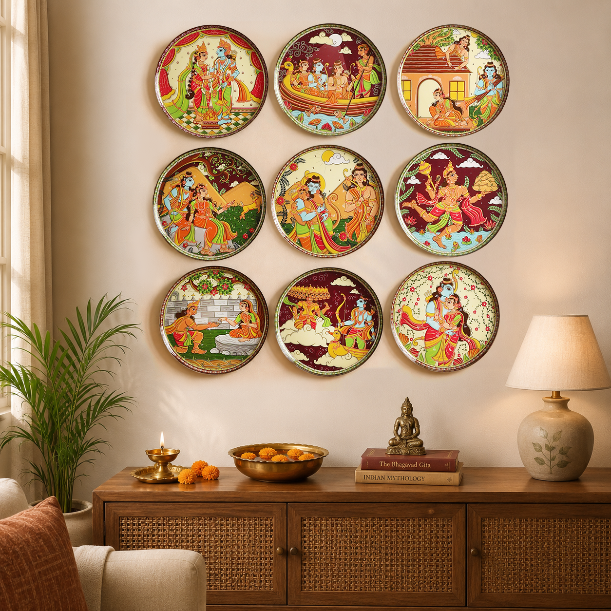 Ramayan Bengal Pattachitra Wall Plates -Set of 9