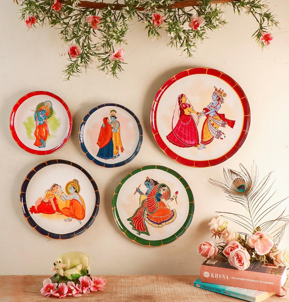 MNL Wall Decor Krishna Leela Wall Plates - Set of 5