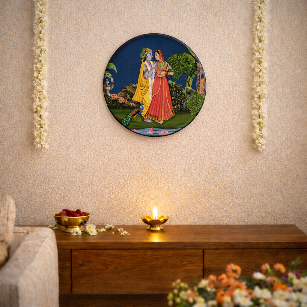 Radha-Krishna Wall Plate with Wooden Stand