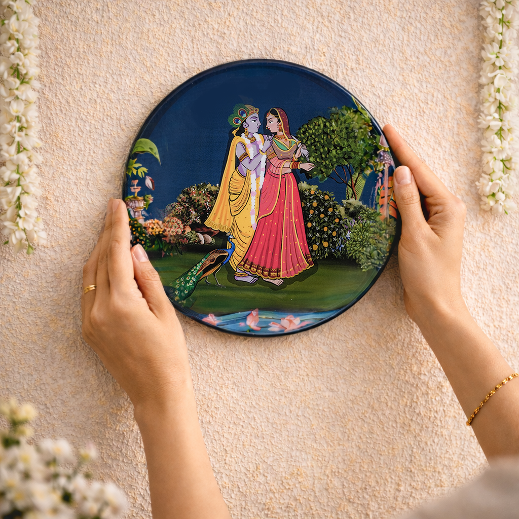 Radha-Krishna Wall Plate with Wooden Stand